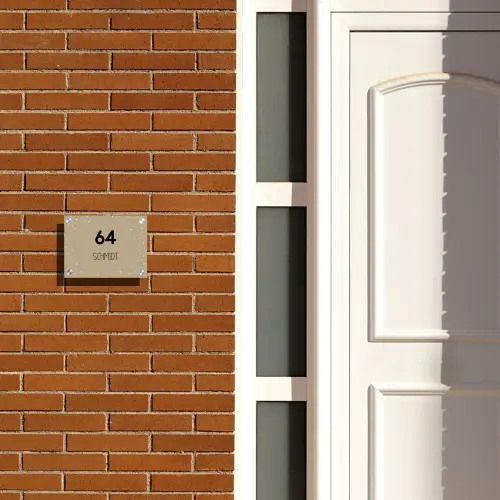 Beige met stippen - Modern Naambord Rechthoek middel -sfeer3-rechthoek-S