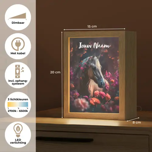 Paard - Bloemen - Paars - Oranje - Dieren Light Box met kabel (Kinderlampje) klein -USP_NL