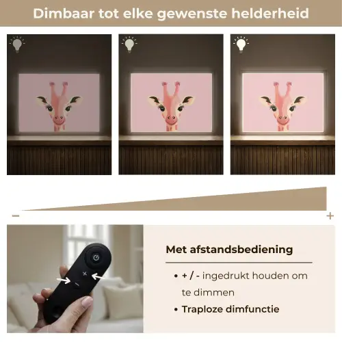 Giraffe - Illustratie - Roze Light Box met batterij (Wandlamp kind) middel -USP_dimbaarNL