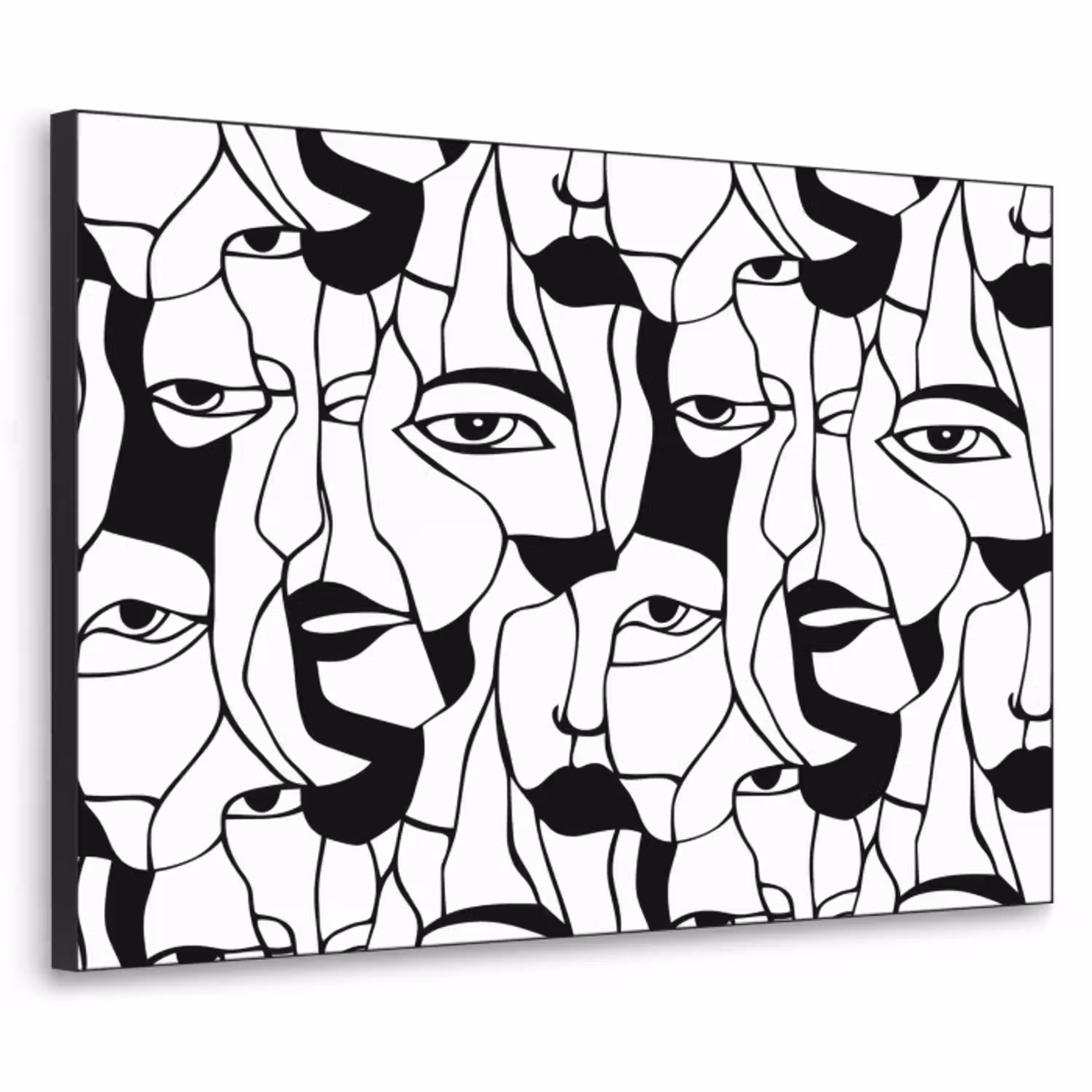 Lijnen - Gezichten - Zwart - Wit Textielframe zwart klein 947 -3d