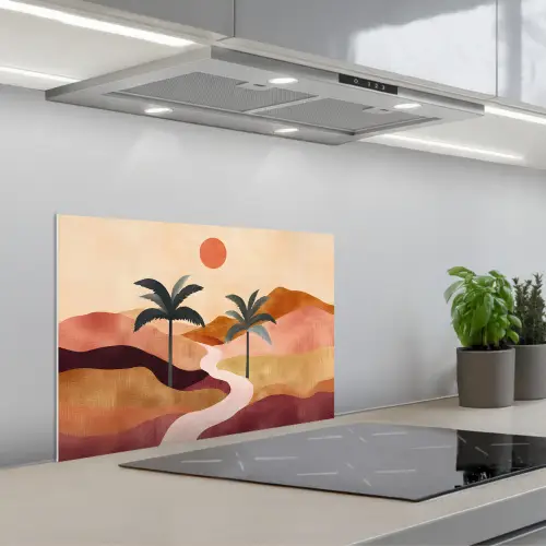 Heuvels - Palmbomen - Abstract keuken achterwand spatscherm klein -3d_schuin