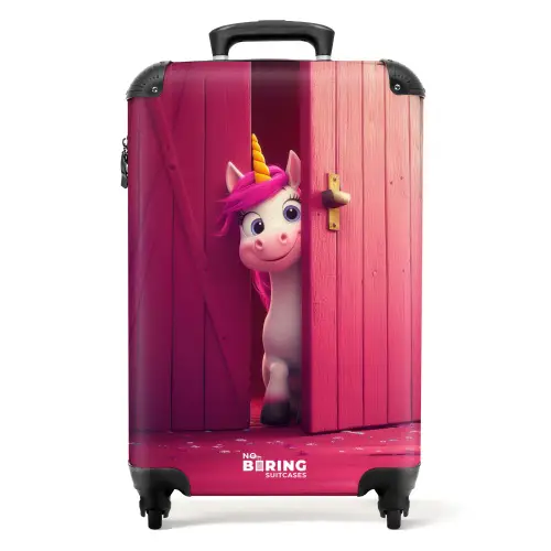 Eenhoorn met roze manen achter roze deur NBS - Handbagage koffer - Kinderen Unisex middel -productfoto_recht