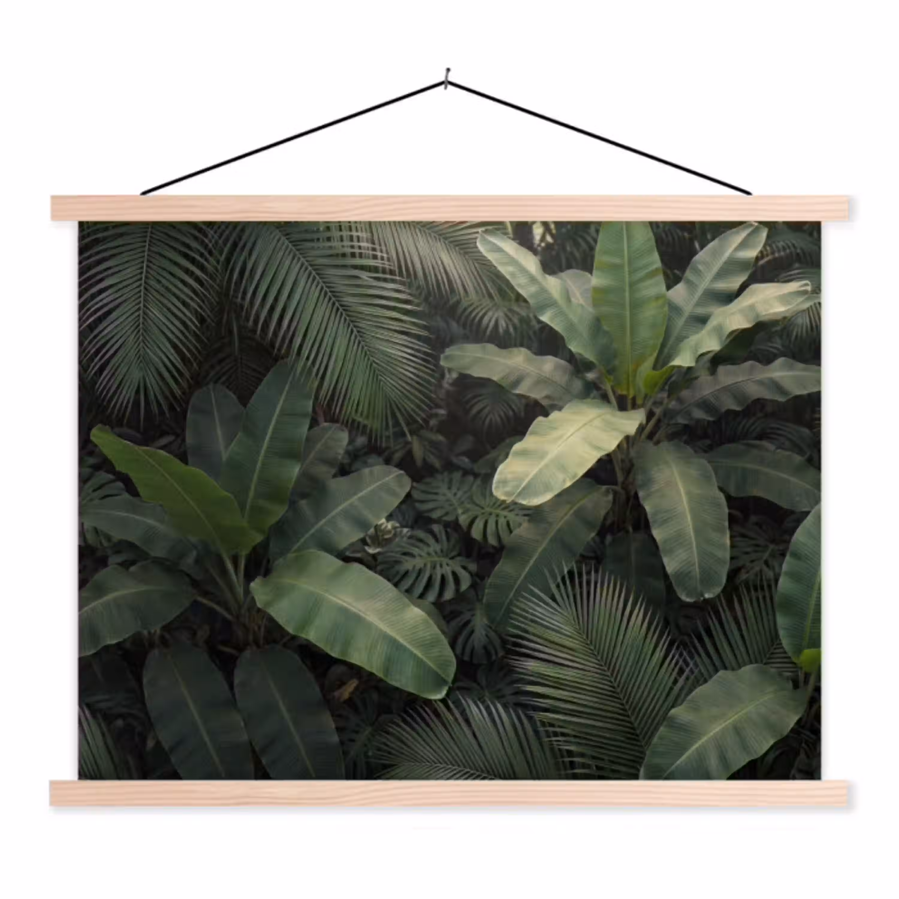 Bladeren - Groen - Tropisch - Natuur textielposter latten blank klein -3d