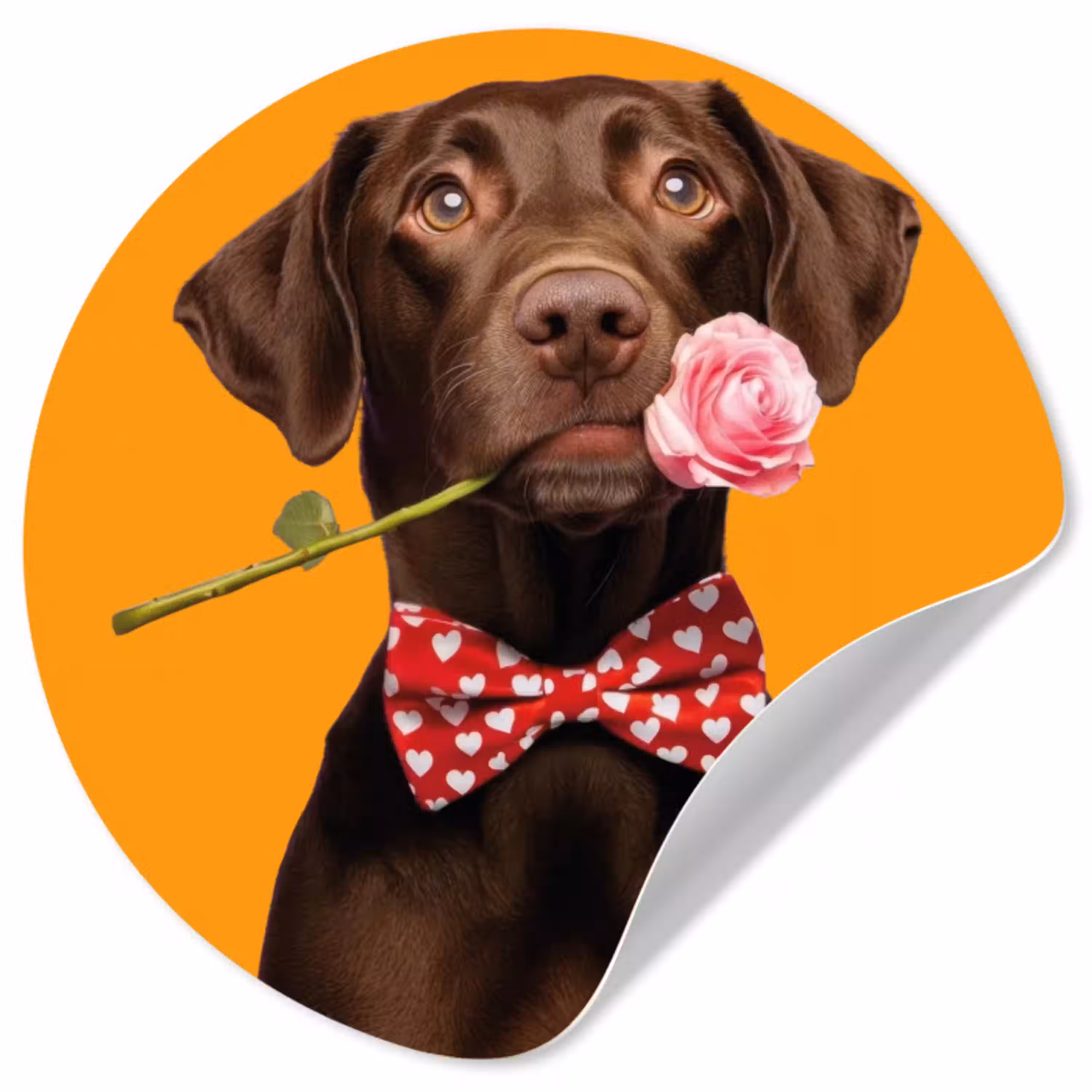 Hond - Oranje - Roos - Valentijn Wandcirkel behangsticker klein -3d