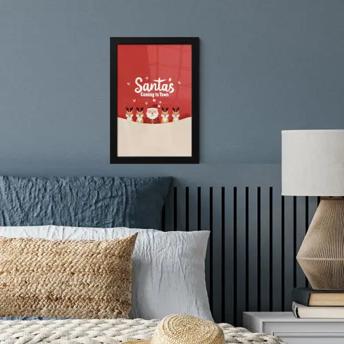 Illustratie - Kerstman - Rendieren - Rood fotolijst zwart zonder passe partout klein -sfeer3