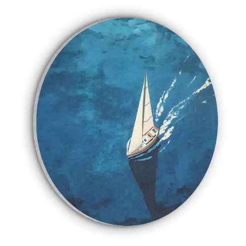Zeilboot - Water - Abstract - Schaduw Akoestische PET Vilt - Rond klein -3d