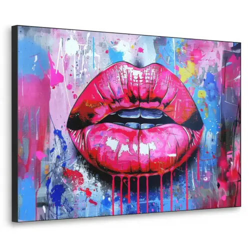 Graffiti - Lippen - Felroze - Geschilderd Textielframe zwart klein -3d