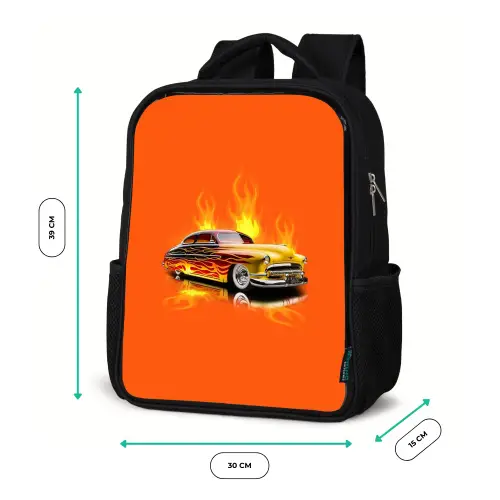 Gele auto met gele vlammen Rugzak - Zwart middel -productfoto_formaten