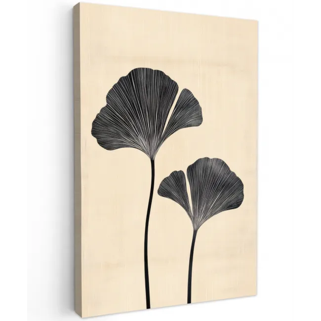 Bladeren - Minimalistisch - Zwart canvas 2cm klein -z3d