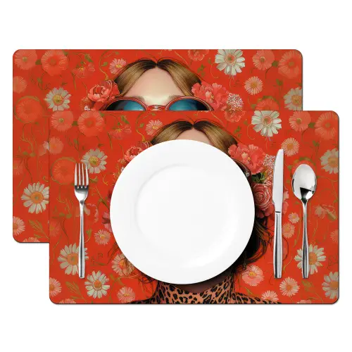 Vrouw - Kleurrijk - Dierenprint - Bloemen Placemat vinyl groot -zzsfeer2_Kitchenyeah-website