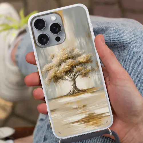 Boom - Bladeren - Abstract - Wit Hoesje iPhone 16 Pro Max met koord klein -sfeer3