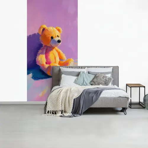 Teddybeer - Schaduw - Penseelstreken - Paars fotobehang vinyl groot -slaapkamer