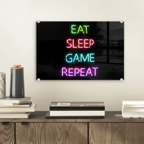 Gaming - Led - Quote - Eat sleep game repeat - Gamen plexiglas 5mm klein -sfeer1