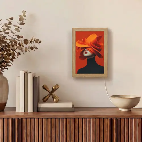 Oranje - Hoed - Vrouw Light Box met kabel (Tafellamp) klein -sfeer2