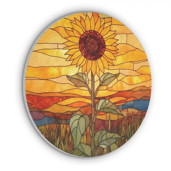 Zonnebloem - Mozaïek - Zonsondergang - Geel Akoestische PET Vilt - Rond klein -3d