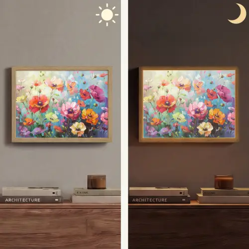 Bloemen - Kleurrijk - Waterverf - Natuur - Zomer Light Box met batterij (Wandlamp) middel -sfeer3