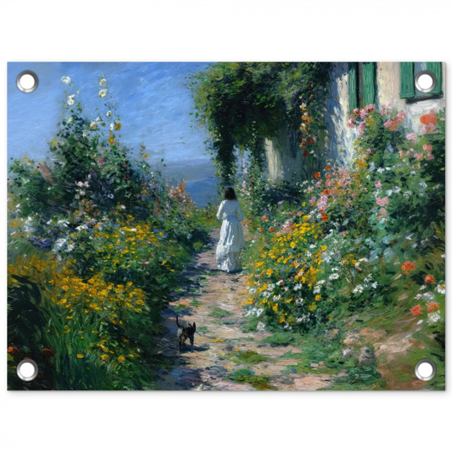 Kat - Vrouw - Bloemen - Huis tuinposter los doek klein -3d