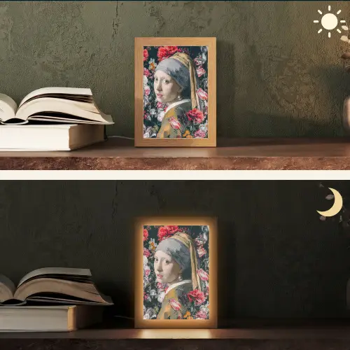 Meisje met de parel - Johannes Vermeer - Bloemen Light Box met kabel (Tafellamp) klein -sfeer3