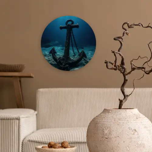 Anker - Ijzer - Zeebodem - Zand Wandcirkel plexiglas klein -sfeer1