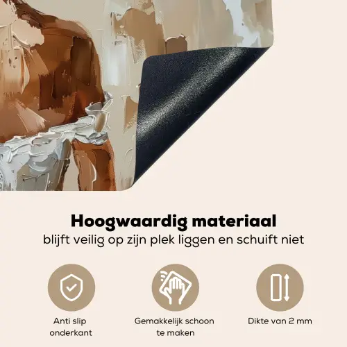 Vrouw - Verf - Abstract - Beige - Modern Inductie beschemer met haakjes klein -ky-onderkant-nl