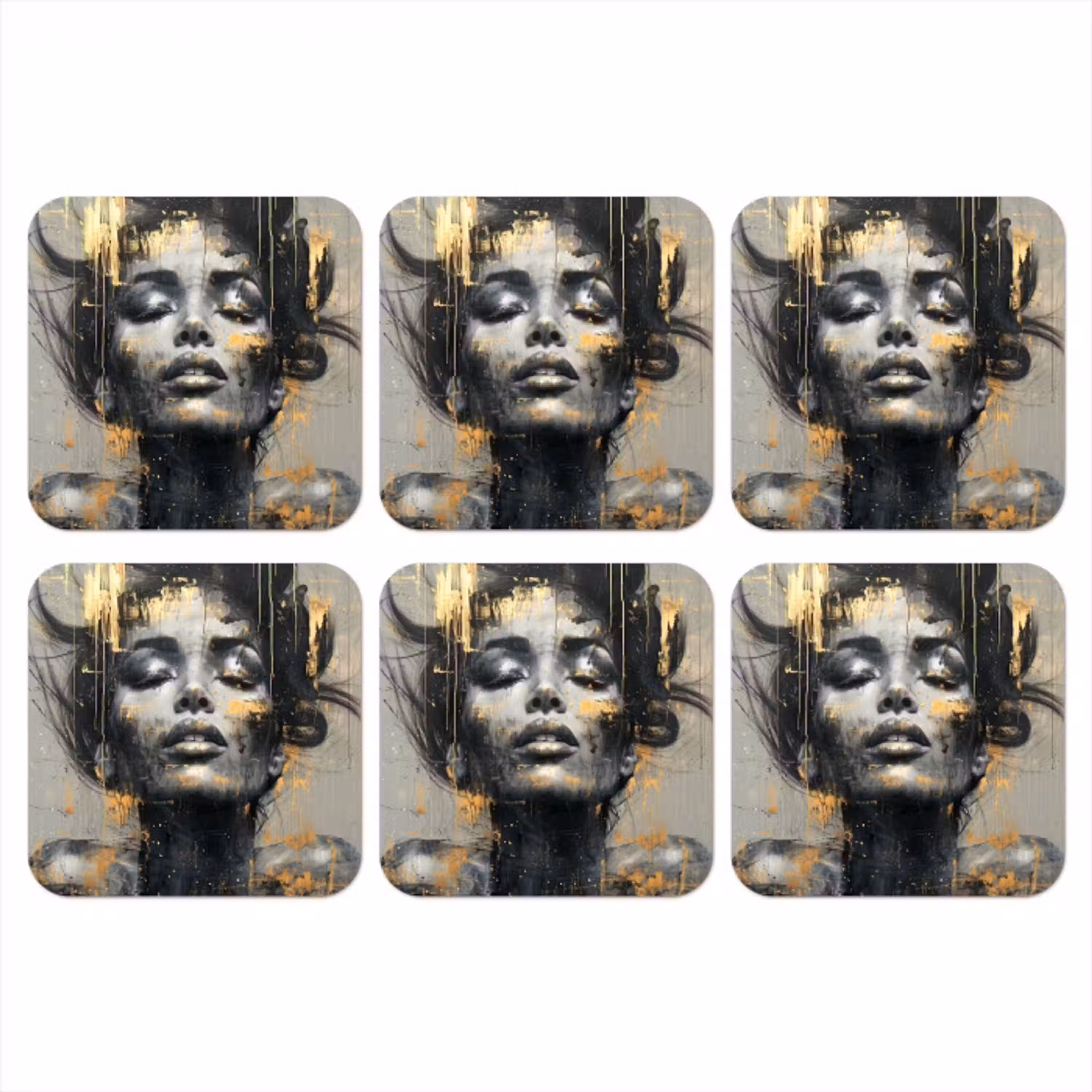Vrouw - Kunst - Goud - Abstract - Glamour onderzetter kurk middel -3d