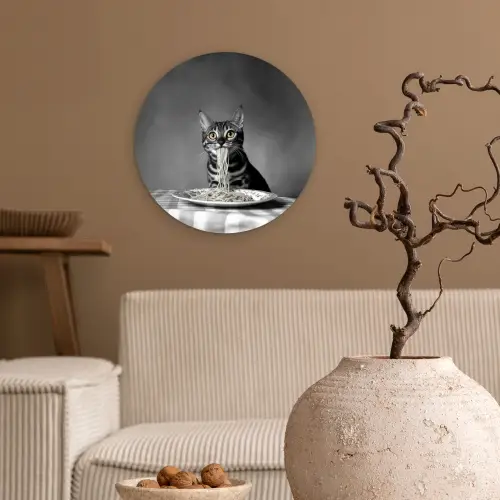 Bengaal - Kat - Tafelkleed - Zwart - Wit - Dier Wandcirkel plexiglas klein -sfeer1