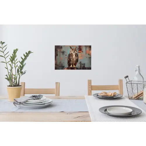 Geschilderd - Abstract - Uil - Bruin Muursticker klein -eettafel