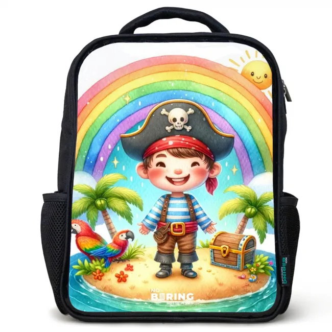 Piraat op een eiland met een schat Rugzak - Zwart middel -3d