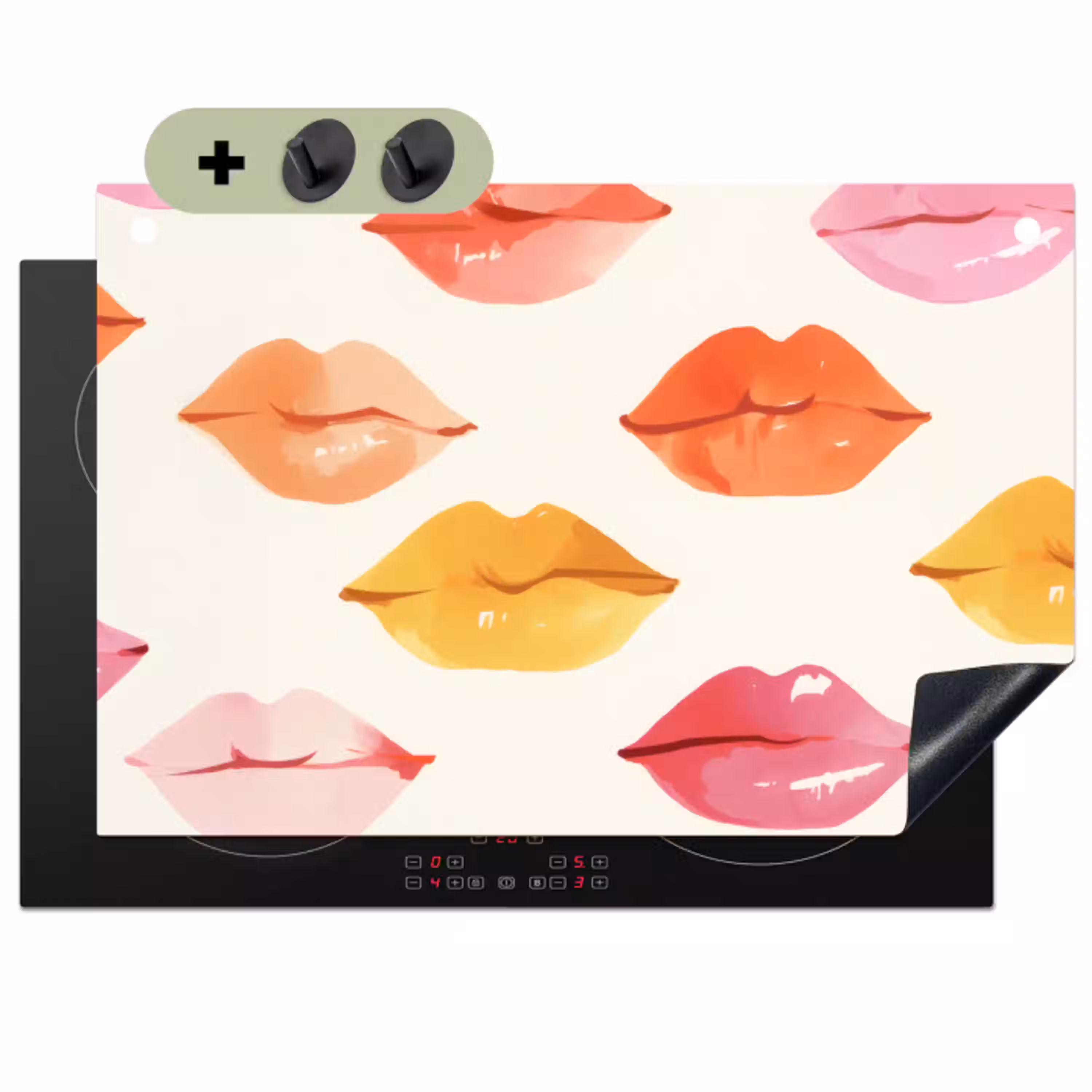 Lippen - Kleurrijk - Glanzend Inductie beschemer met haakjes klein -3d