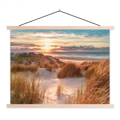 Duin - Planten - Zonsondergang - Strand - Zee textielposter latten blank klein -3d