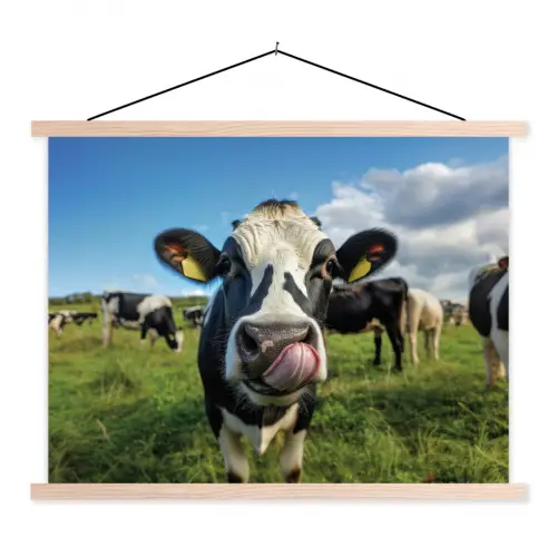 Koe - Tong - Weide textielposter latten blank klein -3d