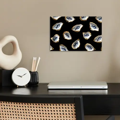 Oesters - Vissen - Blauw - Goud poster papier klein -sfeer1