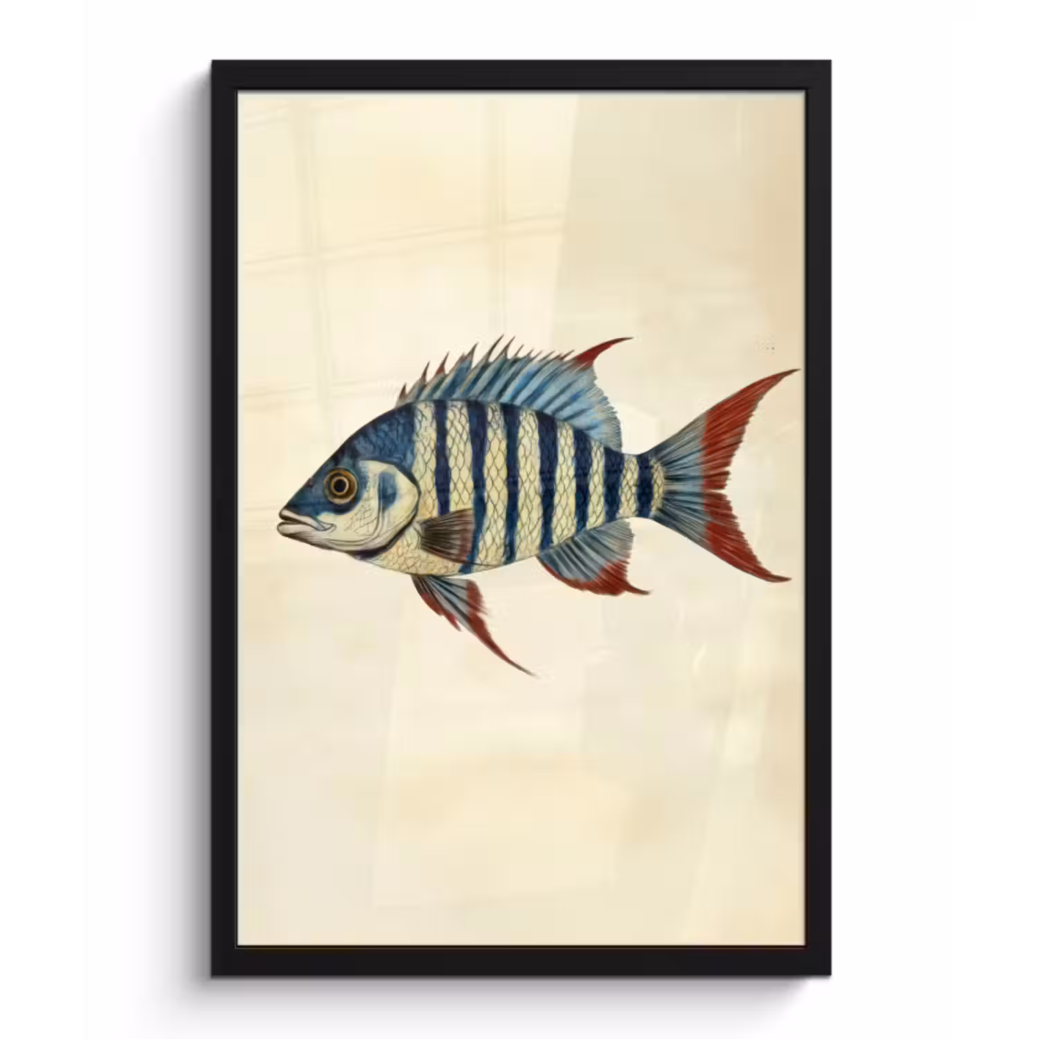 Poster met lijst - Gestreept - Donkerblauw - Rugvin - Vis