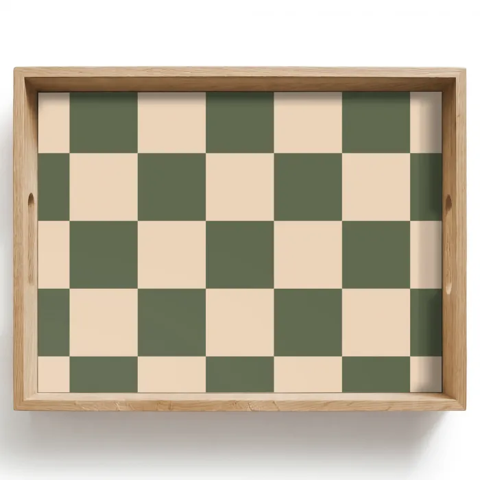 Schaakbord print - Groen - Beige - Blokjes Dienblad Rechthoek middel -z3d_shopping
