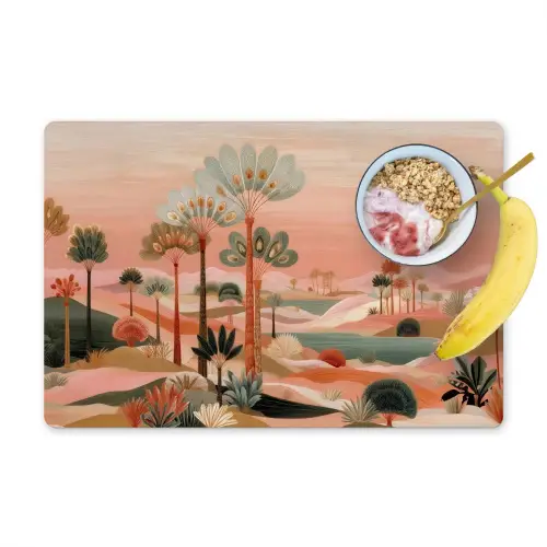Roze landschap - Palmen - Water Placemat vinyl groot -zzzproduct_Kitchenyeah-website