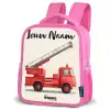 Brandweerwagen - Getekend - Rood Kinderrugzak - Roze middel -schuin