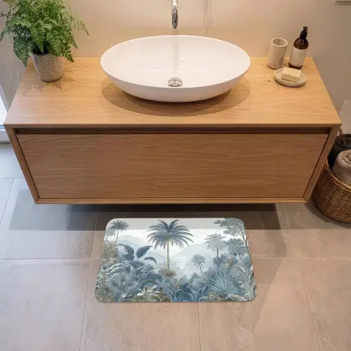 Jungle - Modern - Blauw - Groen Badmat klein -sfeer1