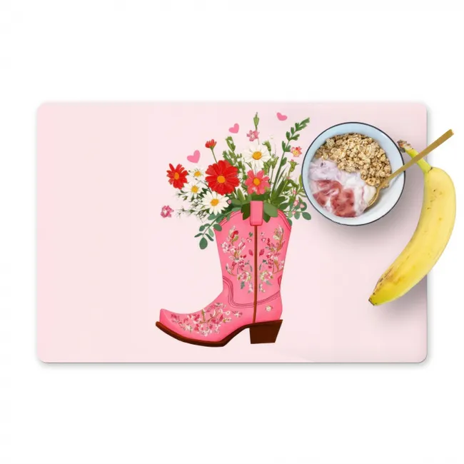 Cowboylaarzen - Roze - Boeket - Bloemen Placemat vinyl groot -zzzproduct_Kitchenyeah-website