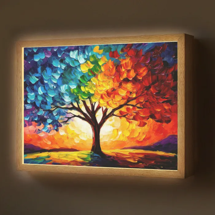 Boom - Kunst - Natuur - Zonsondergang Light Box met batterij (Wandlamp) middel -z3d_website