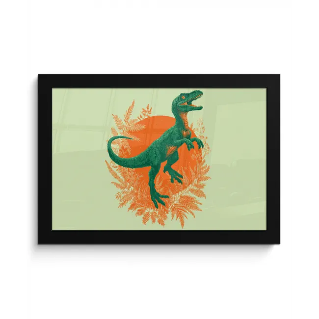 Dinosaurus - Groen - Planten - Cirkel fotolijst zwart zonder passe partout klein -3d