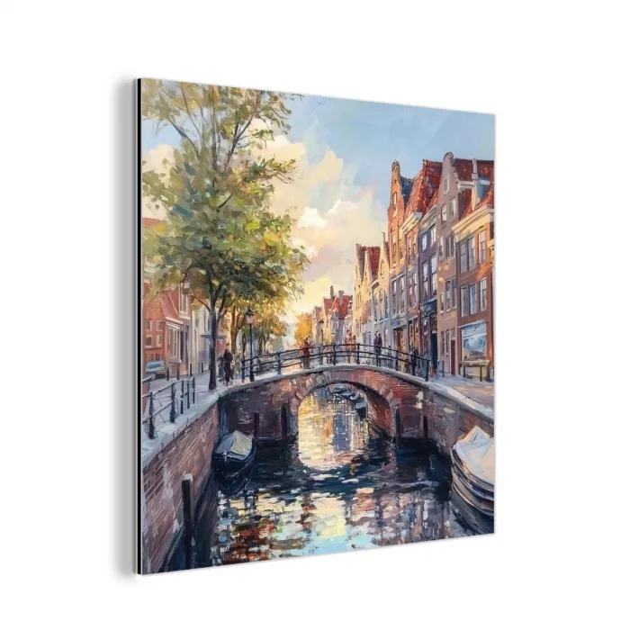 Brug - Stad - Huizen - Boot aluminium wit klein -3d
