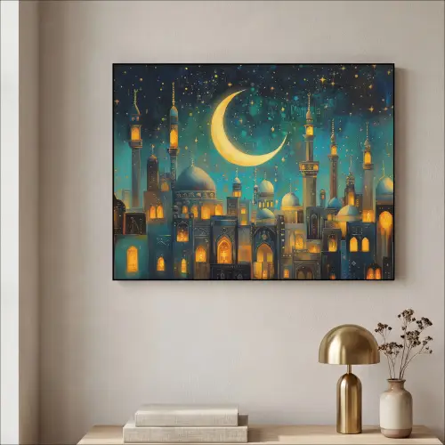 Islamitisch - Moskee - Ramadan - Islam Textielframe zwart klein -sfeer2