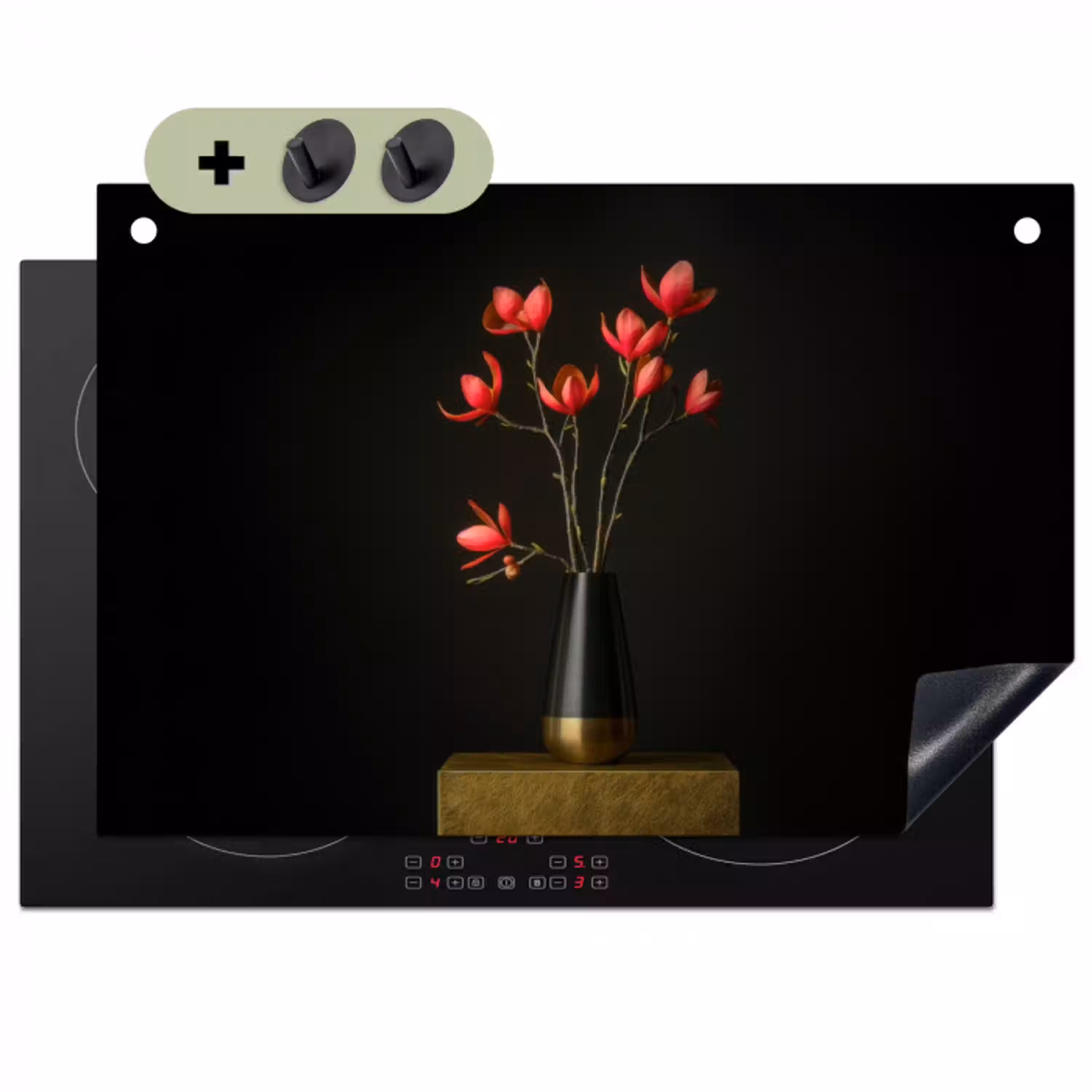 Rode - Bloemen - Vaas Inductie beschemer met haakjes klein -3d