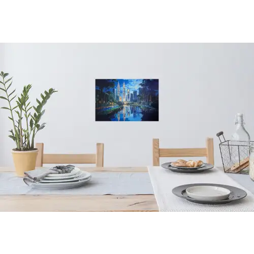Stad Kuala Lumpur - Skyline - Wolkenkrabbers - Water Muursticker klein -eettafel