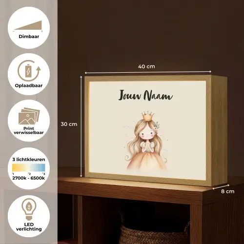 Kroon - Prinses - Bloem - Jurk Light Box met batterij (Wandlamp kind) middel -USP_websiteoverzichtNL