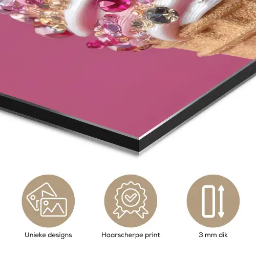 Softijs - Edelstenen - Roze - Hoorntje aluminium wit klein -closeup_NL