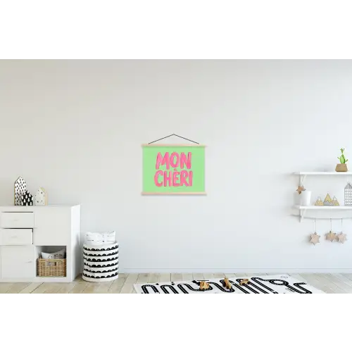 Mon cheri - Groen - Roze textielposter latten blank klein -kinderkamer