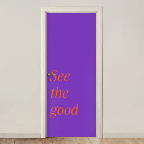 See the good - Oranje - Paars deurposter klein -3d_beige