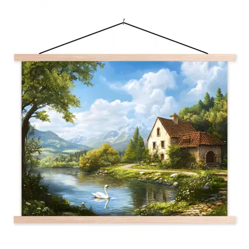 Zwaan - Bomen - Rust textielposter latten blank klein -3d