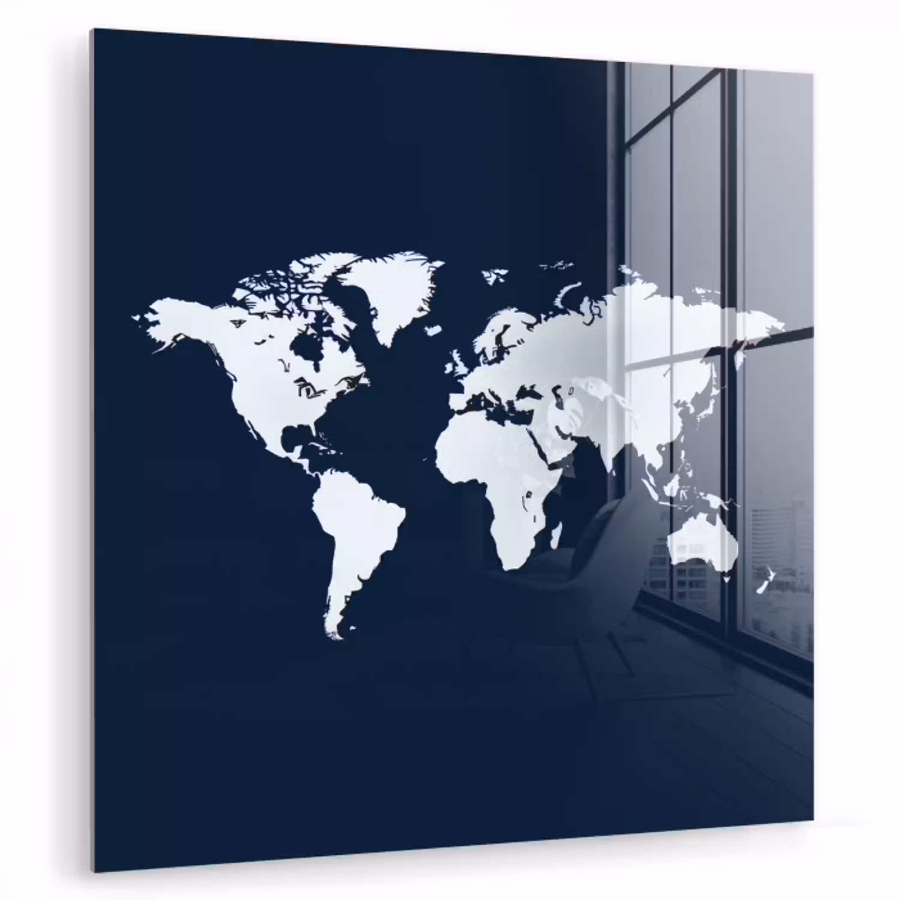 Wereldkaard - Blauw - Contrast plexiglas 5mm klein -zzzproduct_nieuw